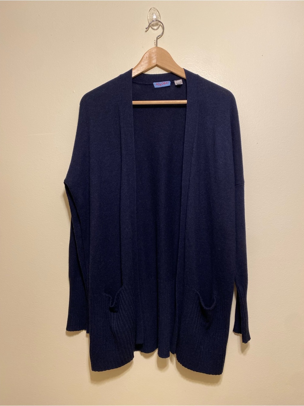 ACROBAT SILK CASHMERE Dark Navy Open-Front Cardigan Sweater. Size XS
